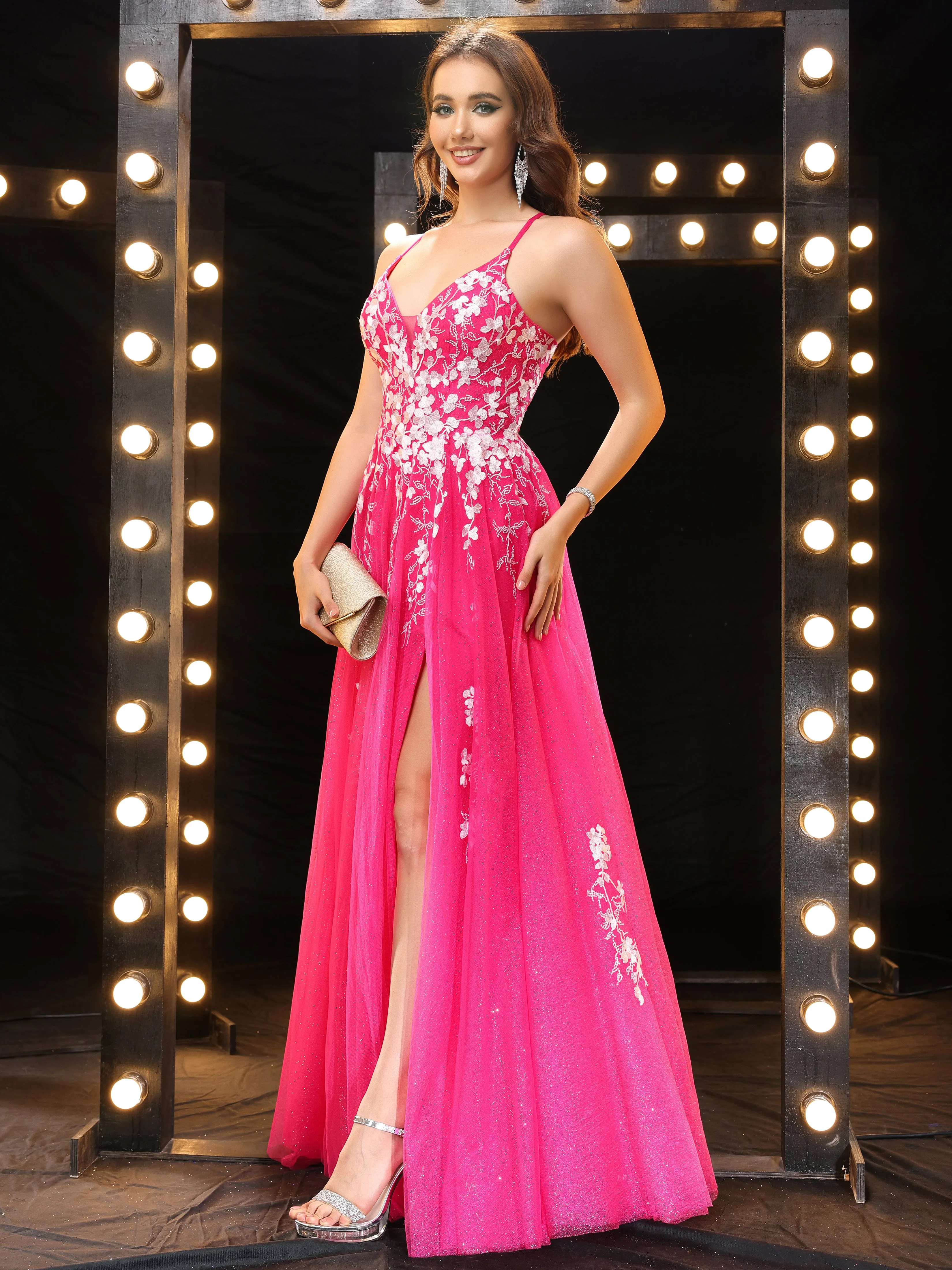 Beautiful A Line Straps Lace Appliques Long Prom Dress