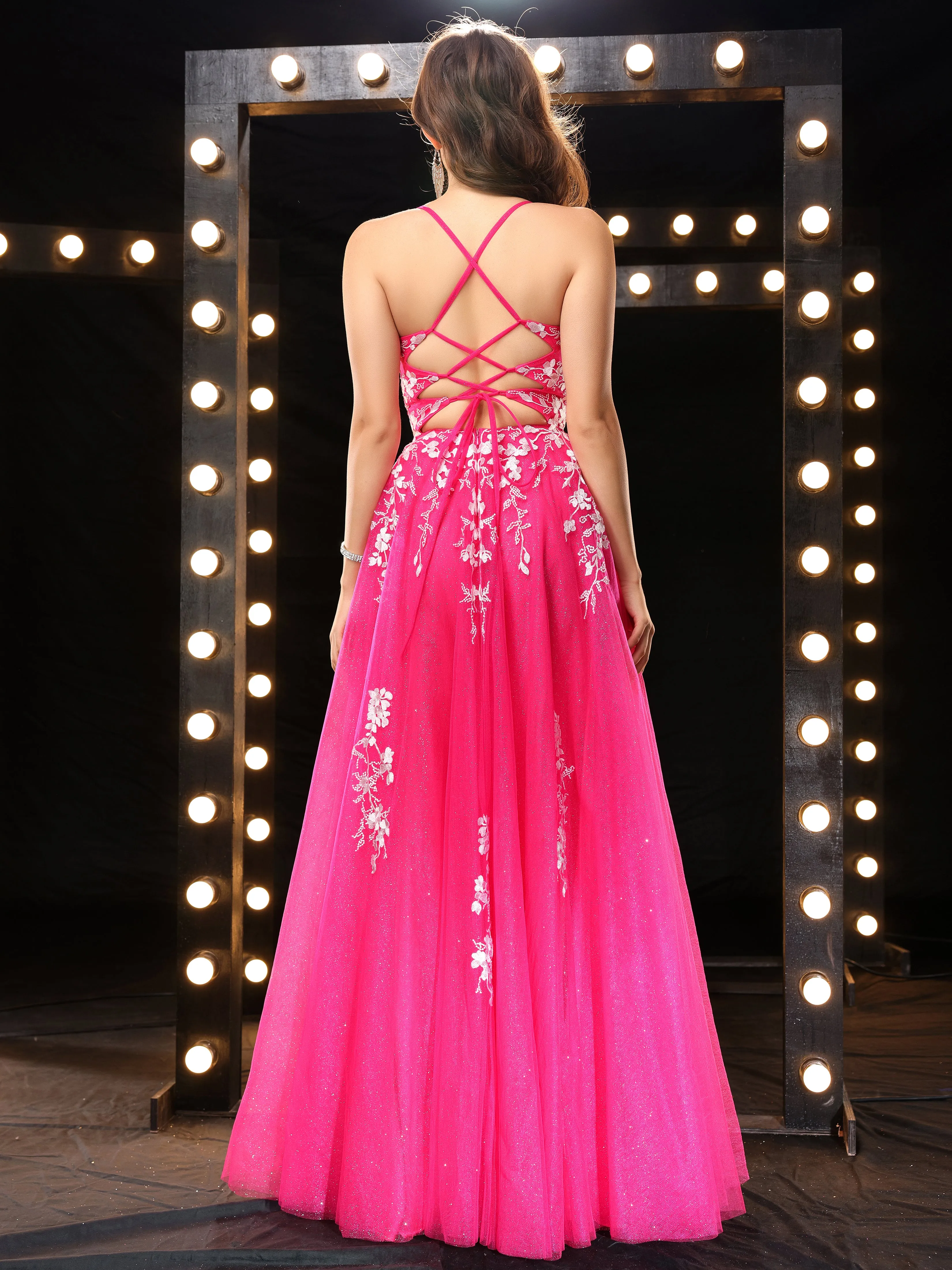 Beautiful A Line Straps Lace Appliques Long Prom Dress