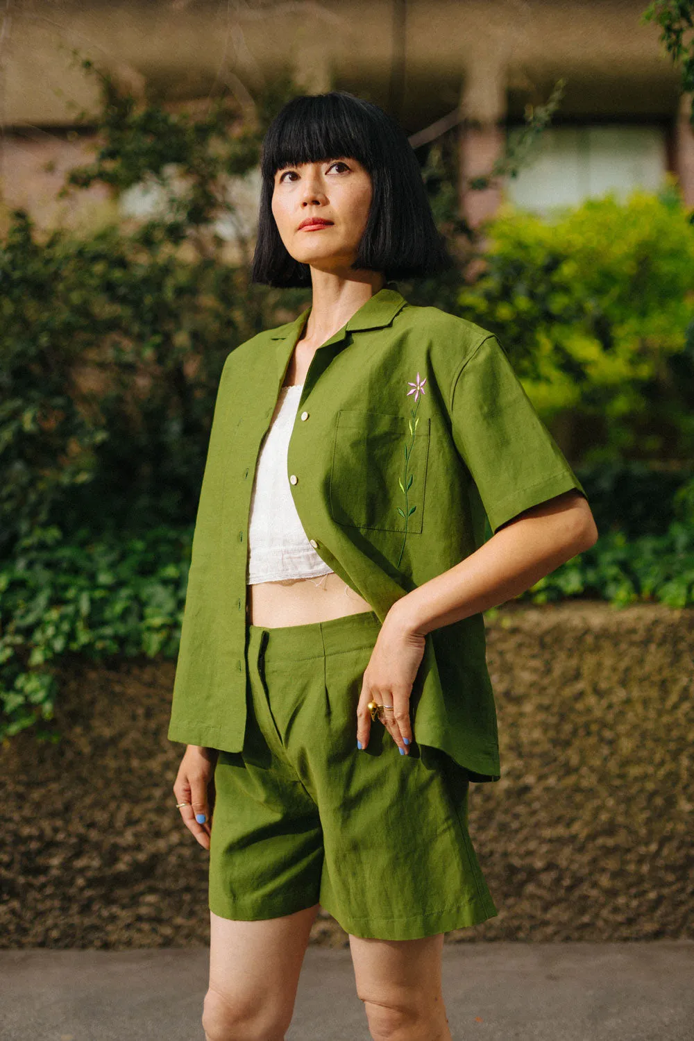 Bessie A-Line Shorts, Rich Olive Green