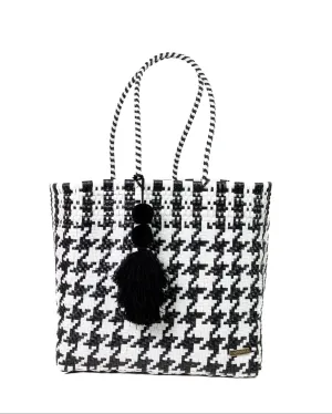 Black and White Houndstooth Playera Tote