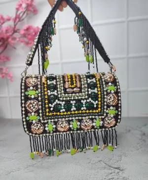 Black beaded flap bags