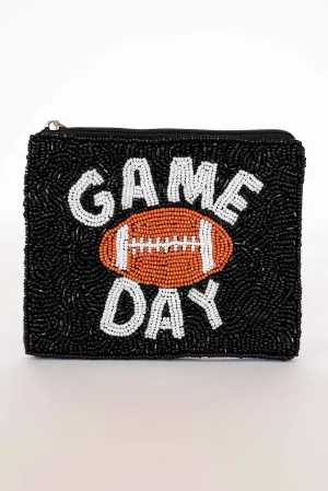 BLACK BEADED GAME DAY COIN POUCH
