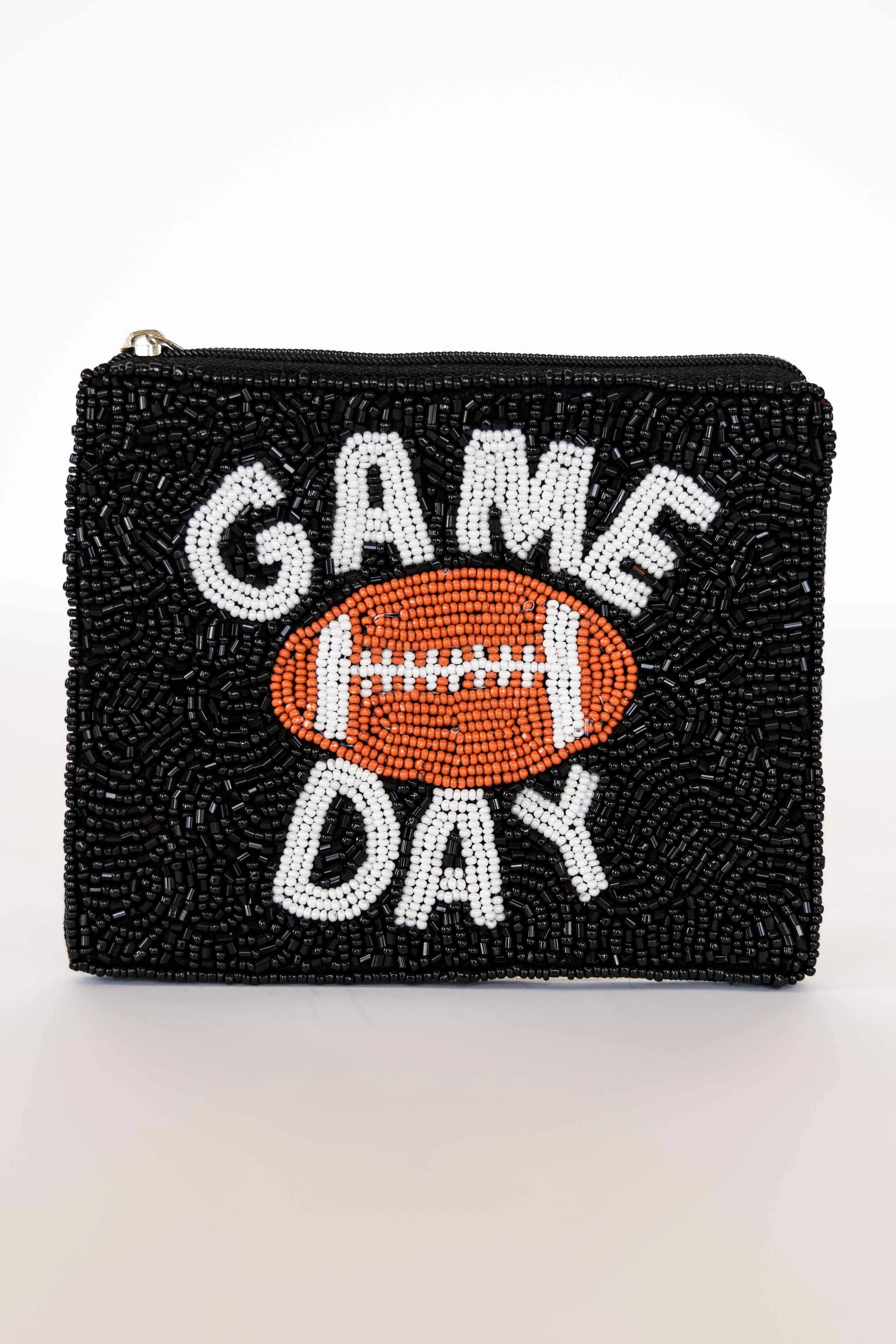 BLACK BEADED GAME DAY COIN POUCH