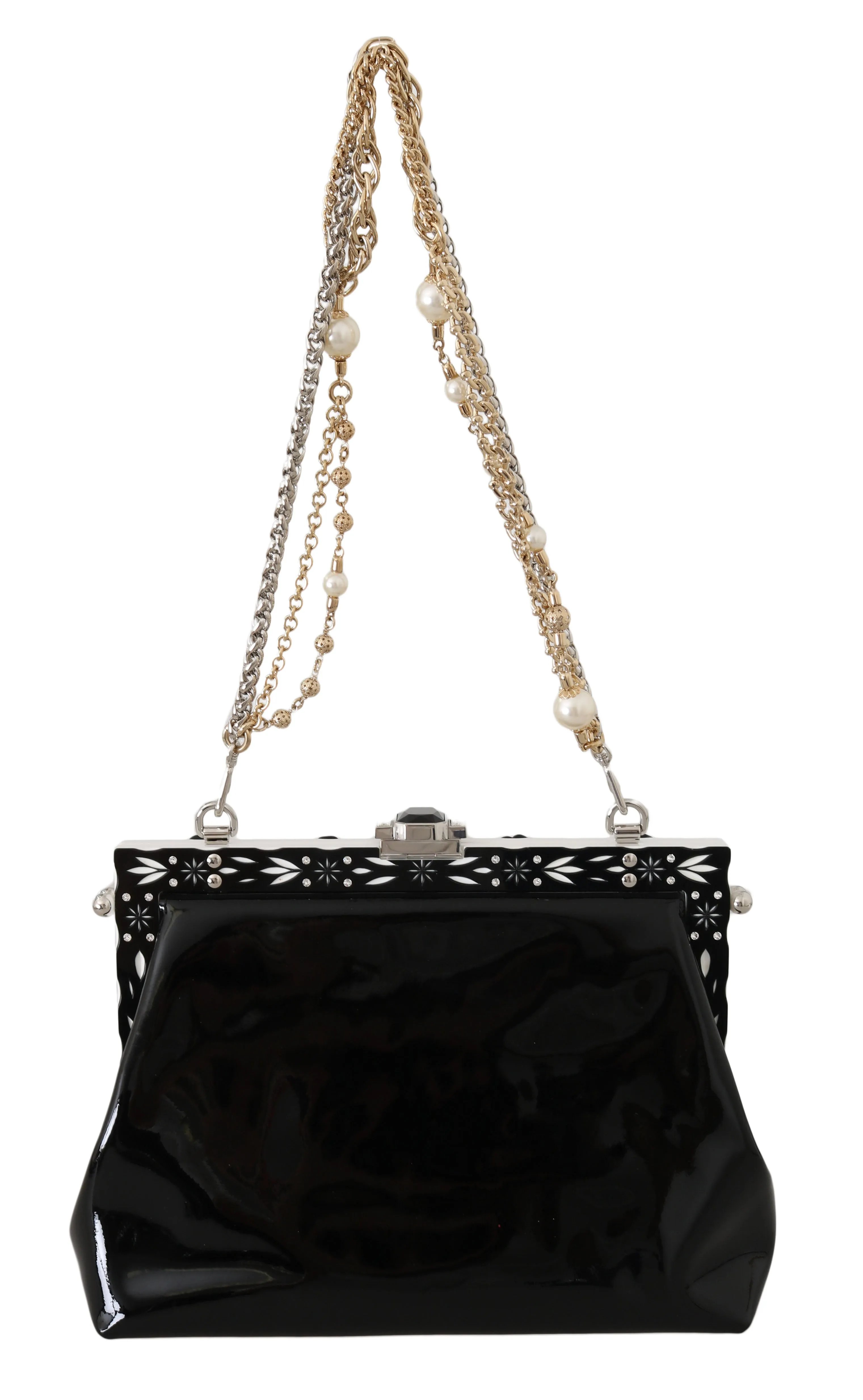 Black Patent VANDA Leather Floral Crystal Purse