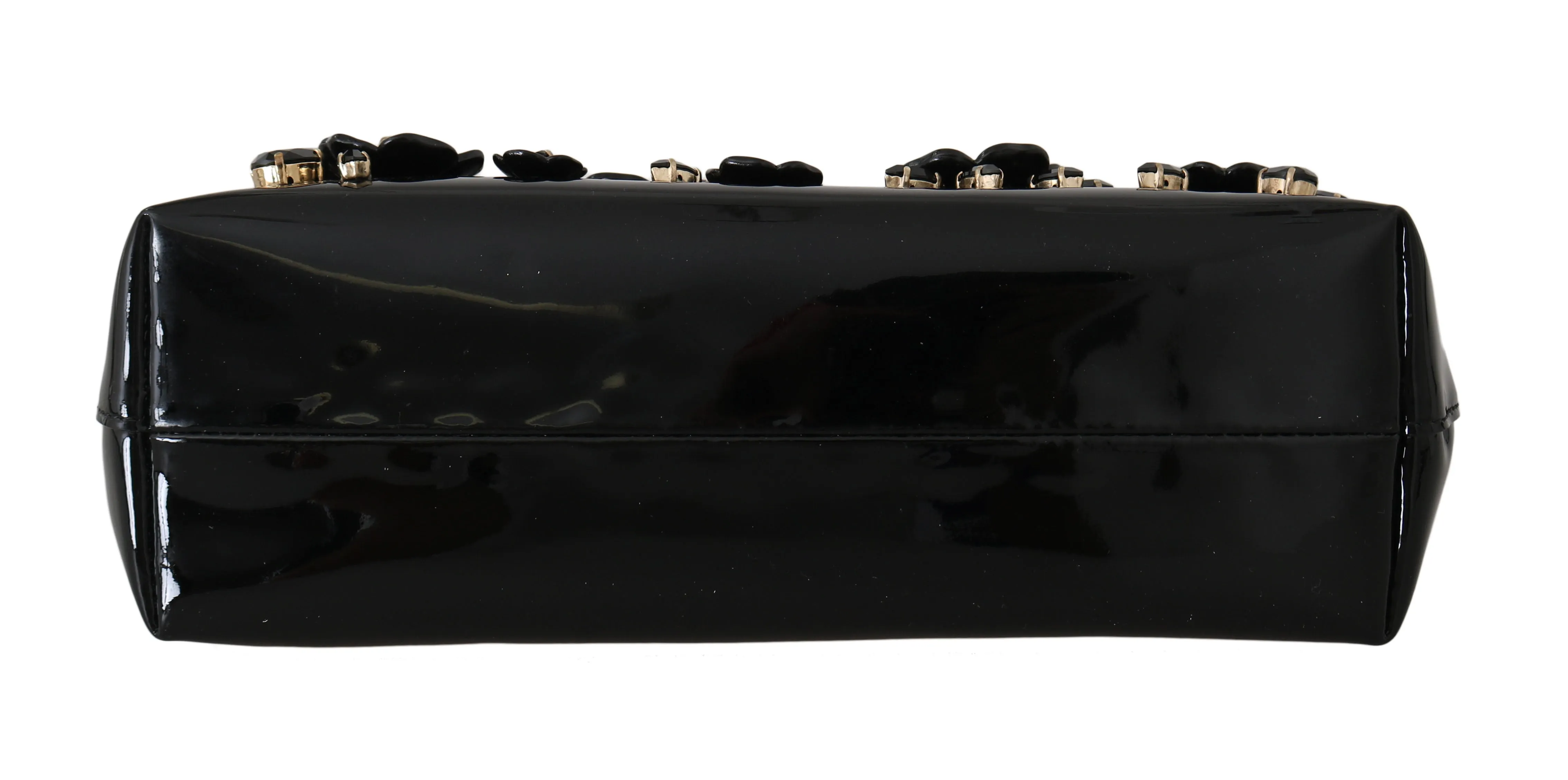 Black Patent VANDA Leather Floral Crystal Purse