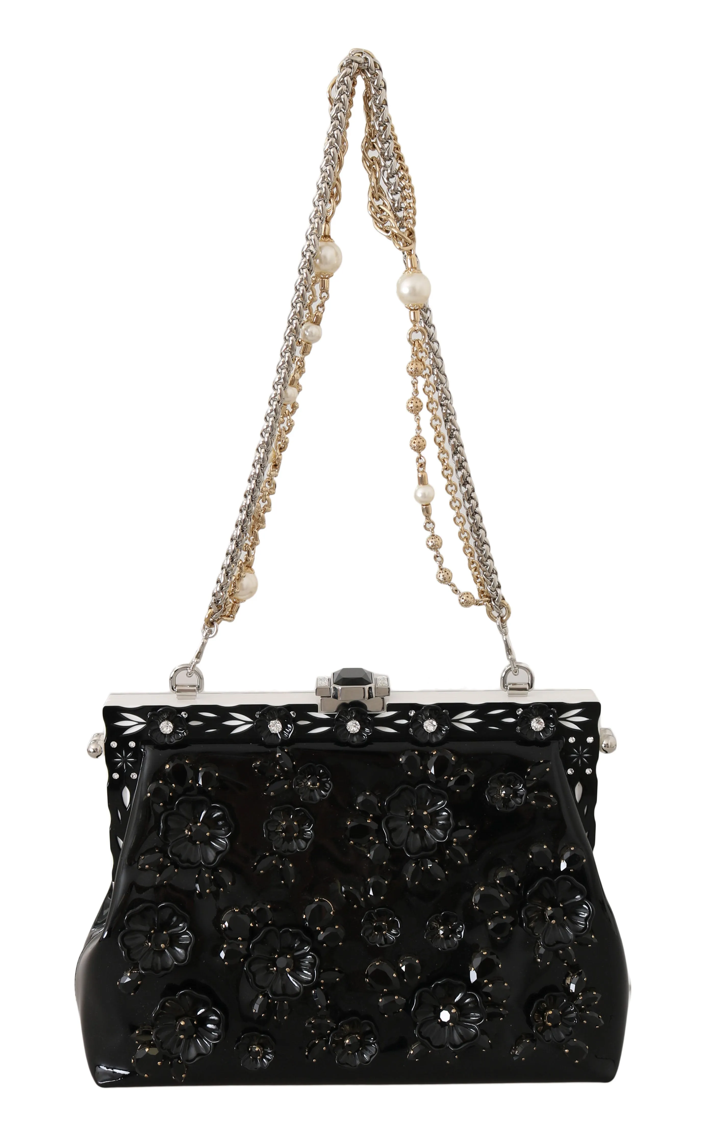 Black Patent VANDA Leather Floral Crystal Purse