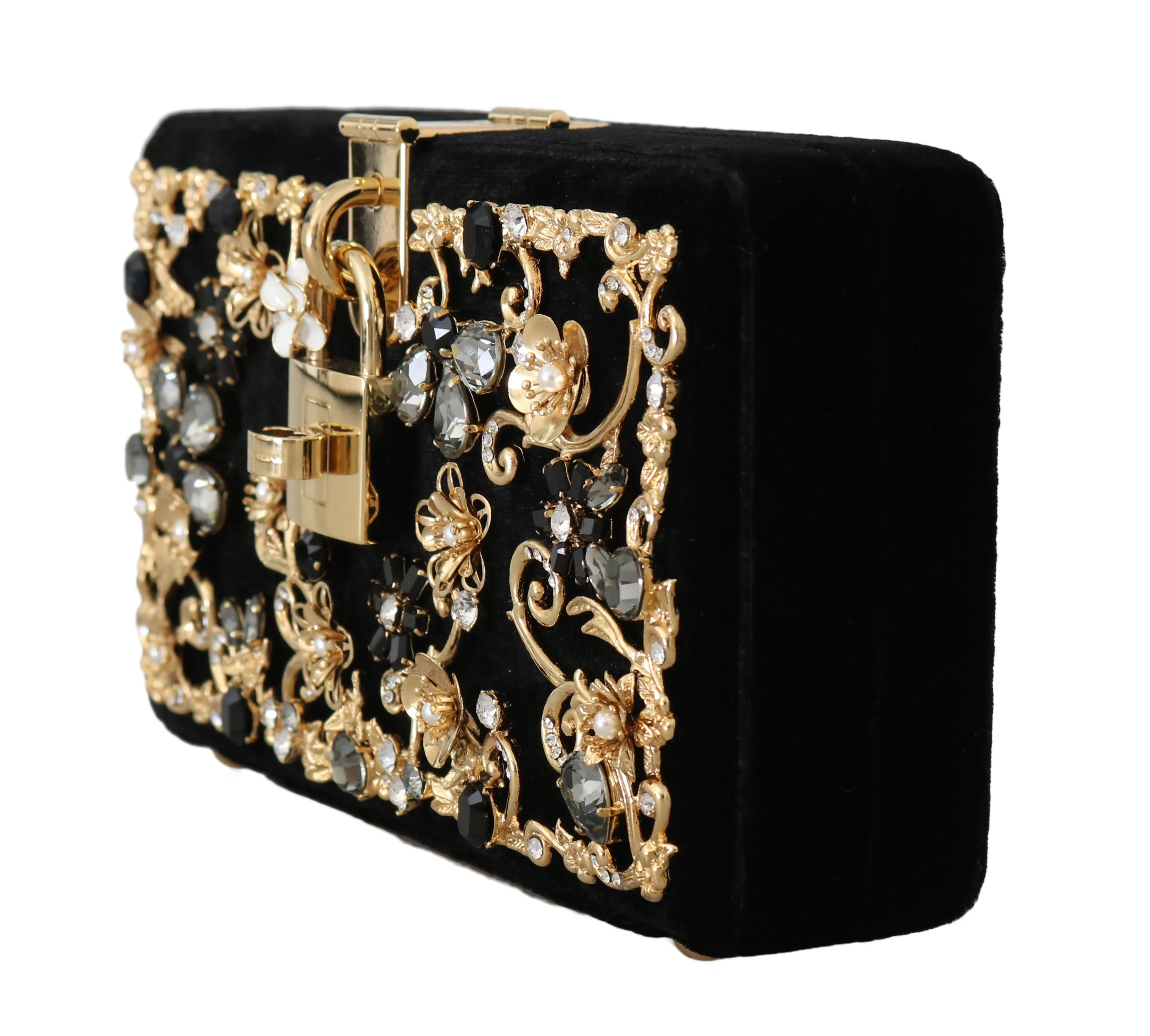 Black Velvet Gold Baroque Crystal Clutch Purse