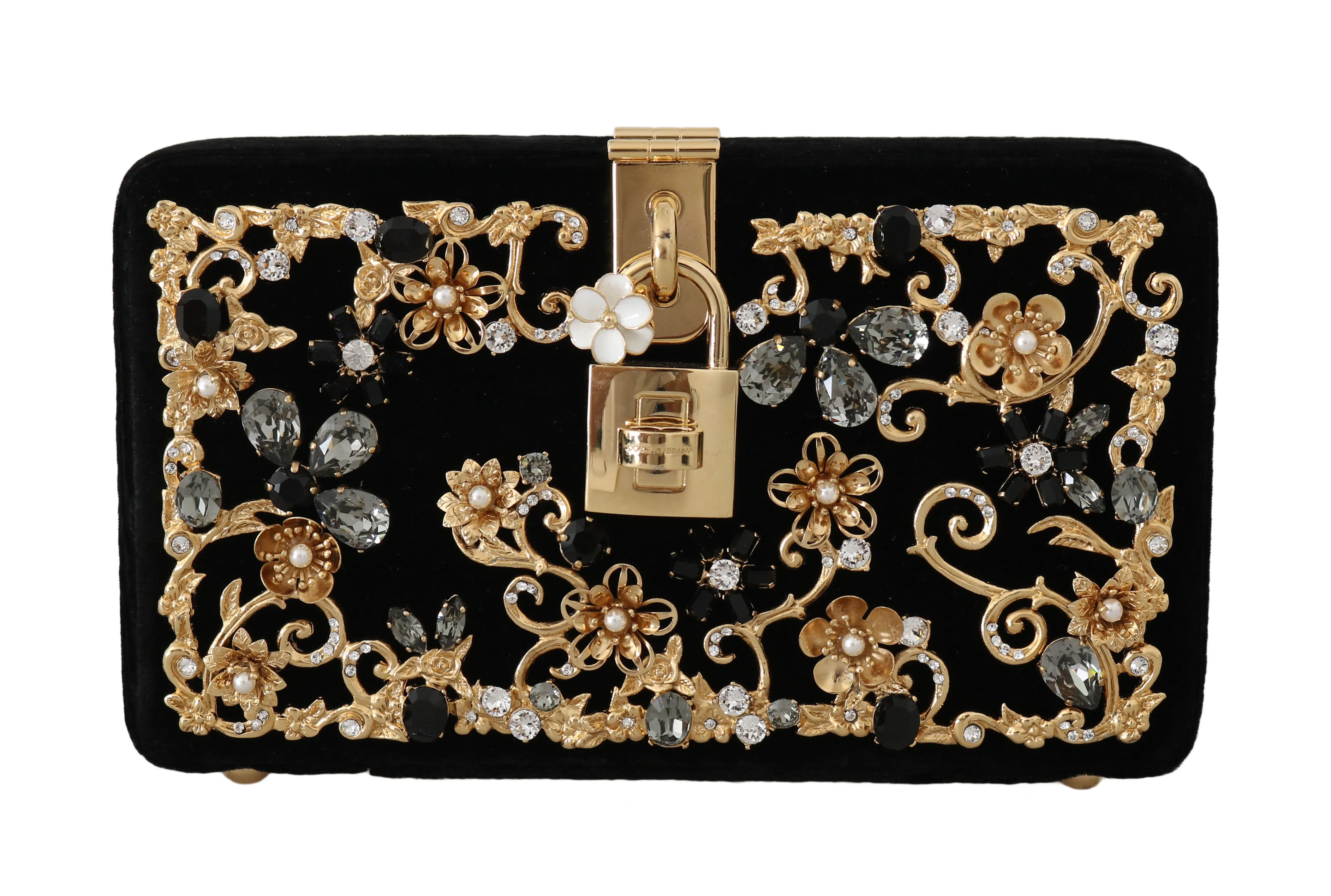 Black Velvet Gold Baroque Crystal Clutch Purse