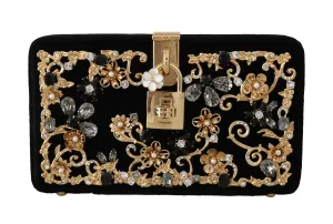 Black Velvet Gold Baroque Crystal Clutch Purse