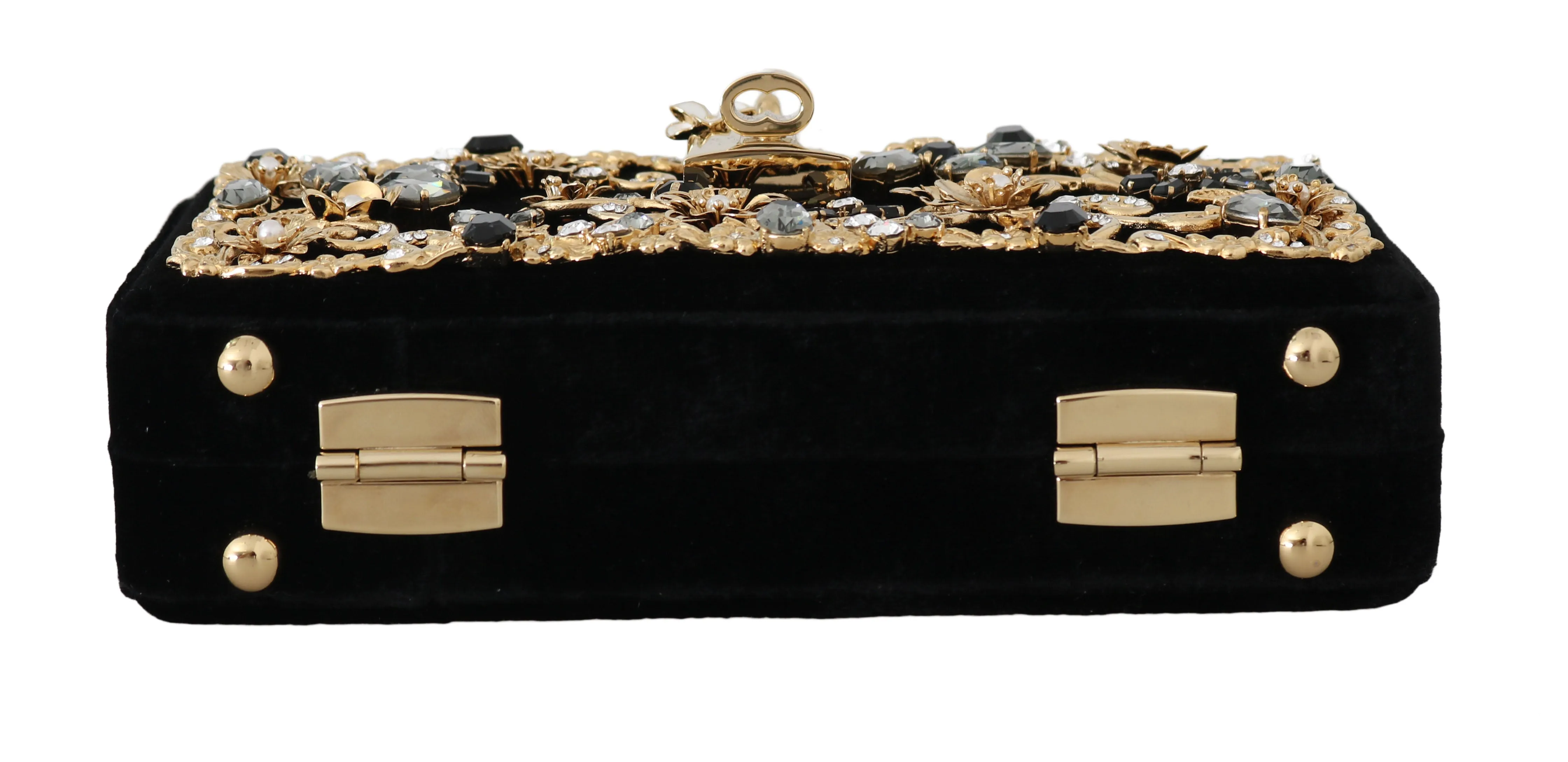 Black Velvet Gold Baroque Crystal Clutch Purse