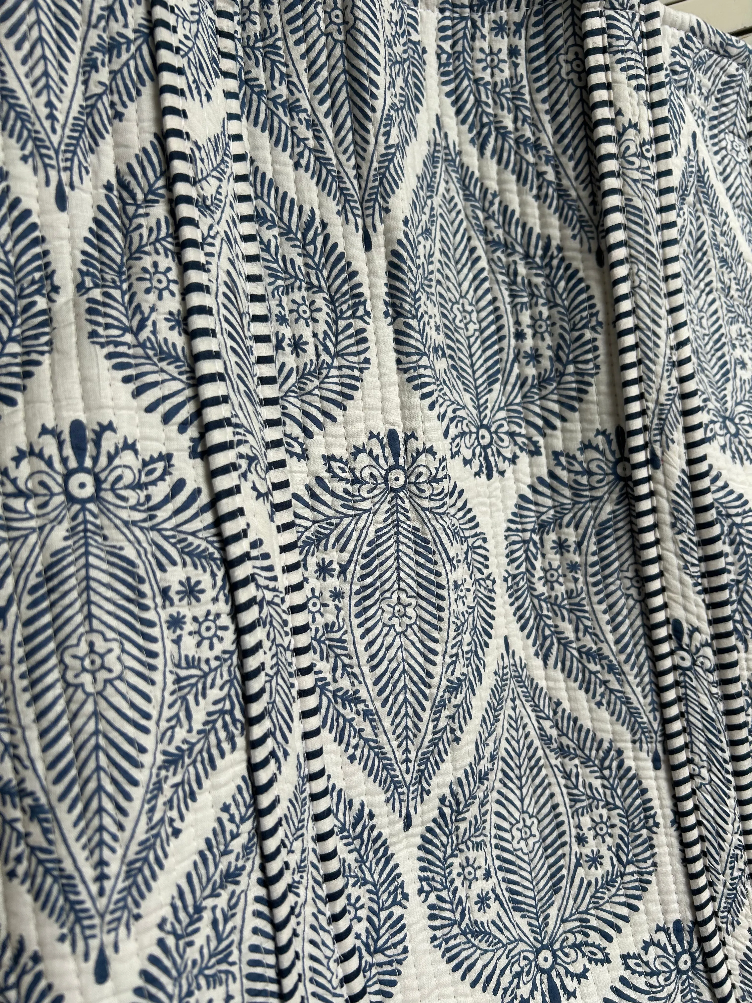 Blue and White Leaf Print Large Cotton Tote Bag