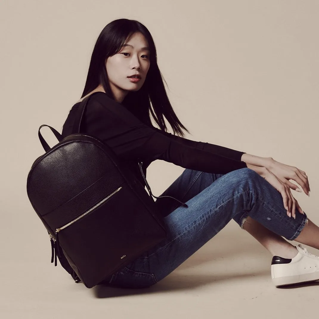 Brooklyn Italian Leather Backpack in Black