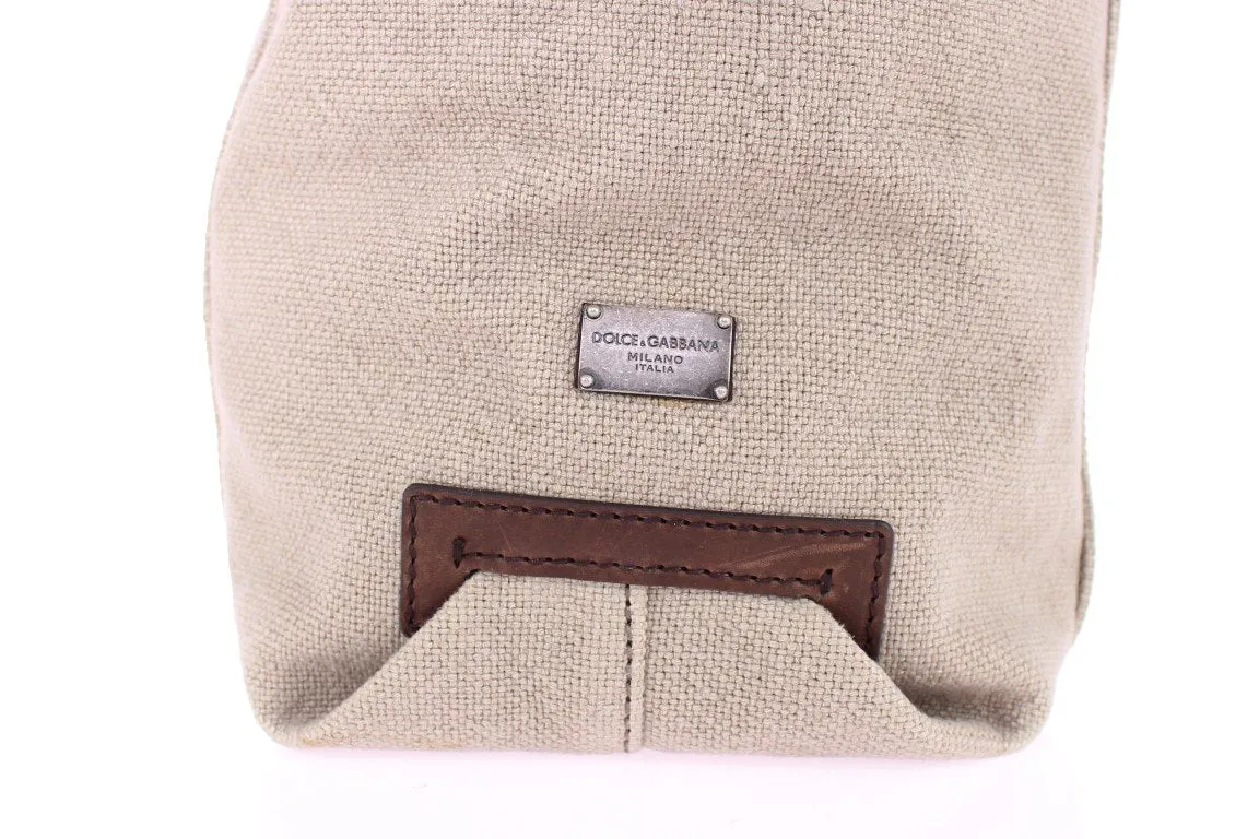 Brown Linen Leather Gym Travel Tote Bag