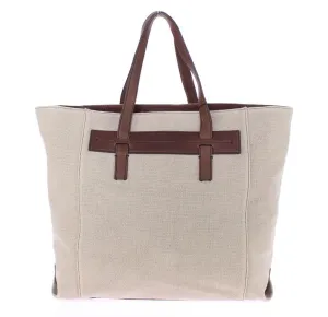 Brown Linen Leather Gym Travel Tote Bag