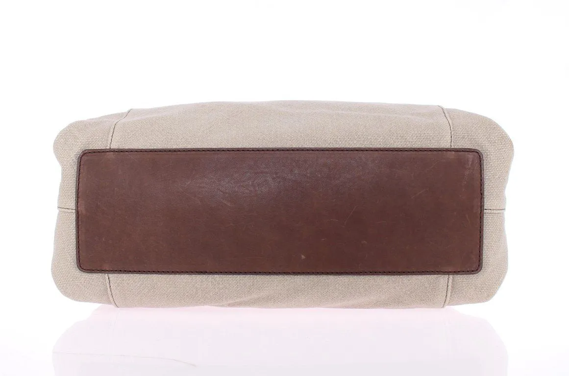 Brown Linen Leather Gym Travel Tote Bag