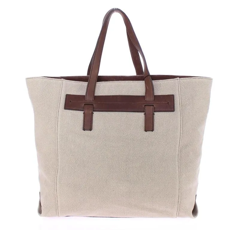 Brown Linen Leather Gym Travel Tote Bag