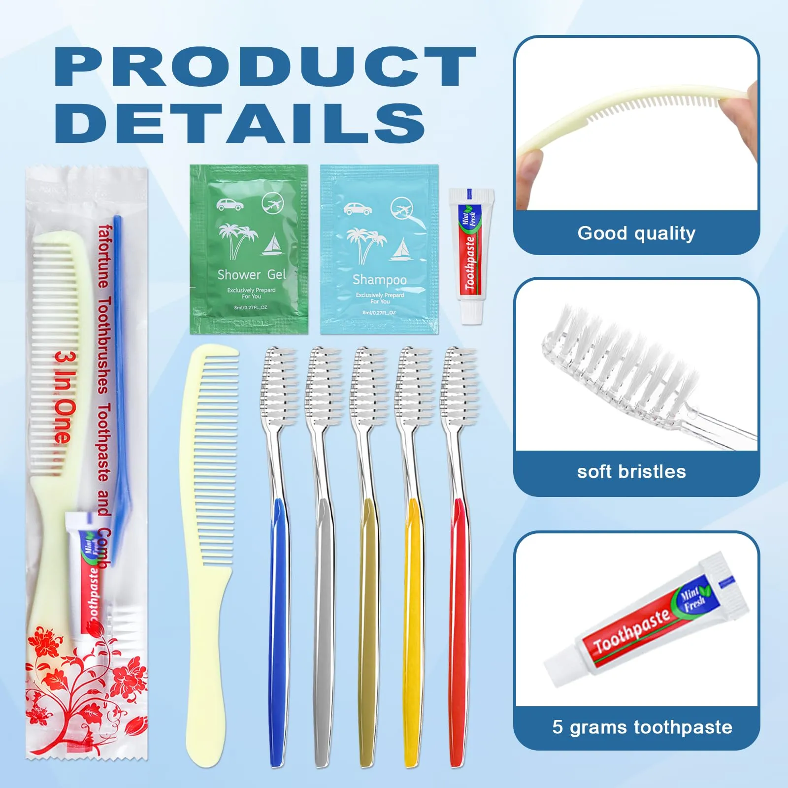 Bulk Hygiene Kits for Homeless,Disposable Toothbrushes with Toothpaste and Comb for Homeless Individually Wrapped，Basic Toiletry Kits Travel Size Shampoo And Body Wash For Hotel,Air Bnb Charity(100)