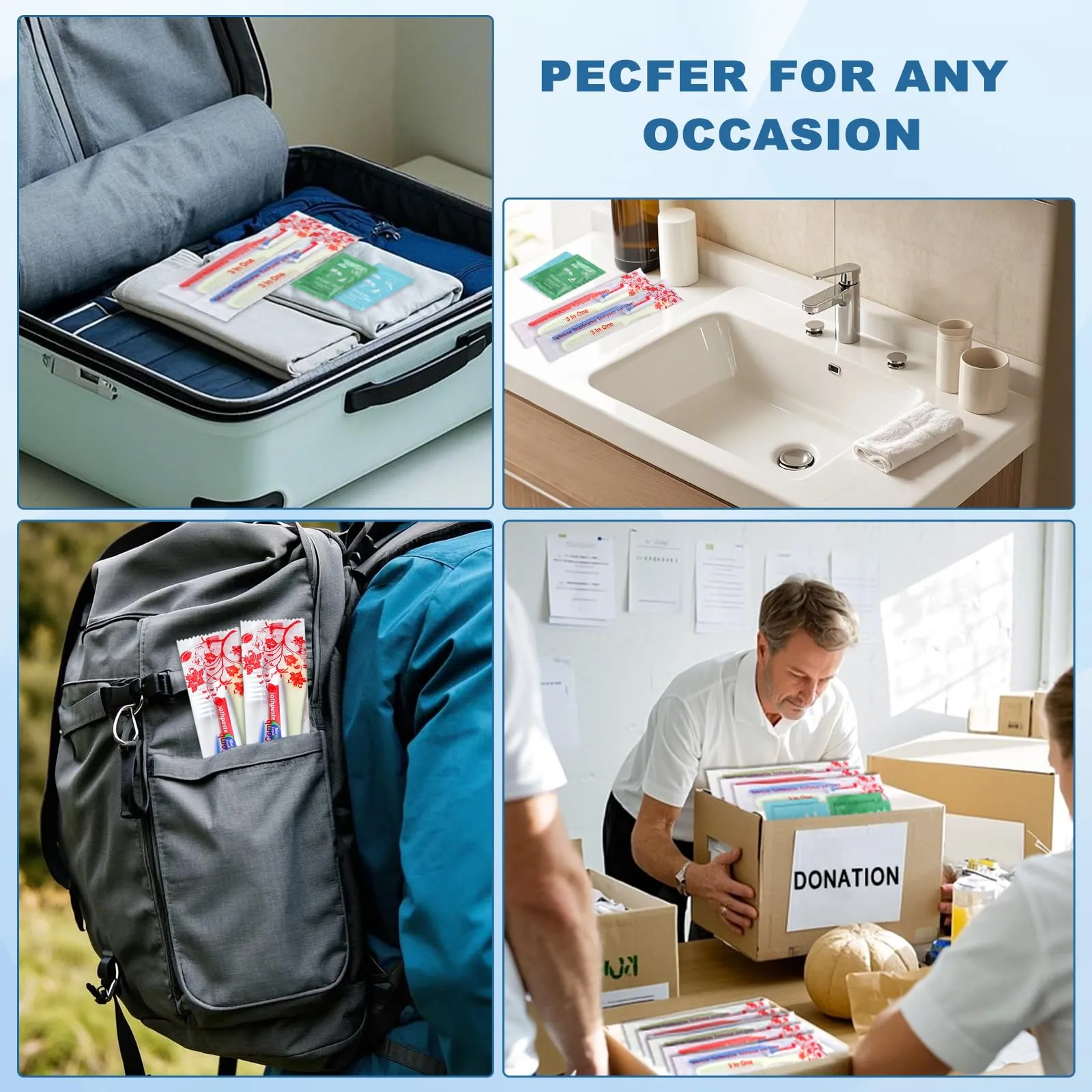 Bulk Hygiene Kits for Homeless,Disposable Toothbrushes with Toothpaste and Comb for Homeless Individually Wrapped，Basic Toiletry Kits Travel Size Shampoo And Body Wash For Hotel,Air Bnb Charity(100)