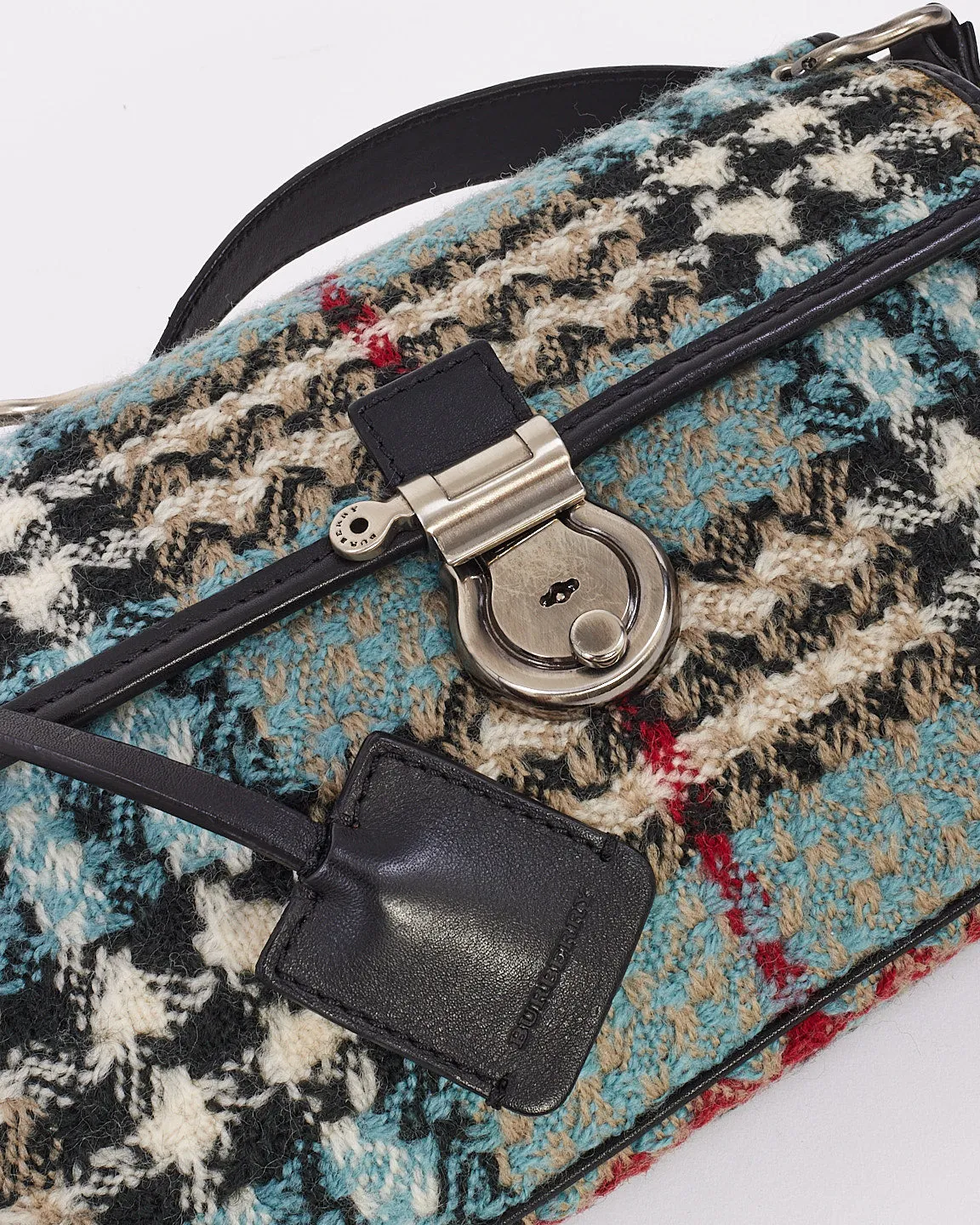Burberry Blue Tweed Check Print Shoulder Bag