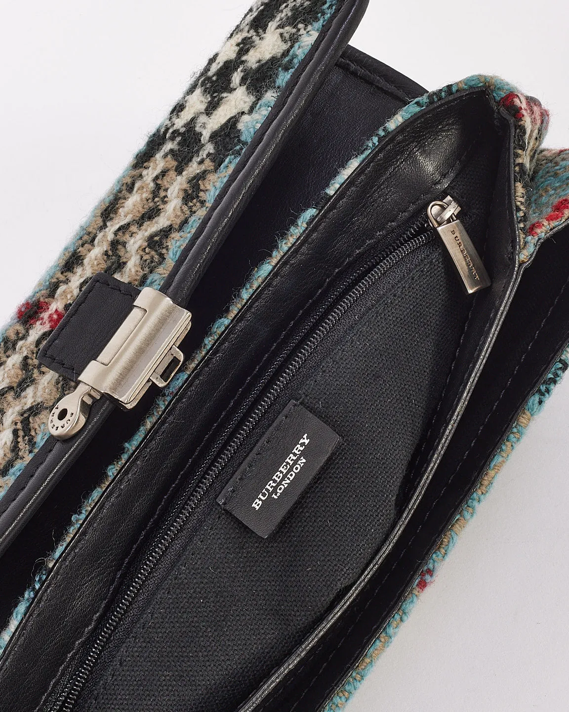 Burberry Blue Tweed Check Print Shoulder Bag