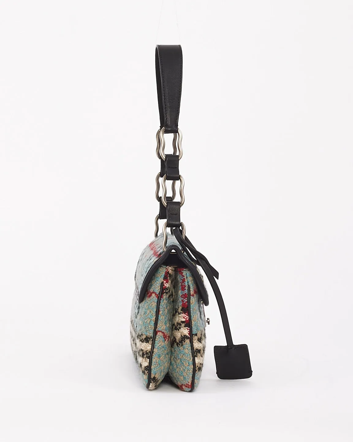 Burberry Blue Tweed Check Print Shoulder Bag