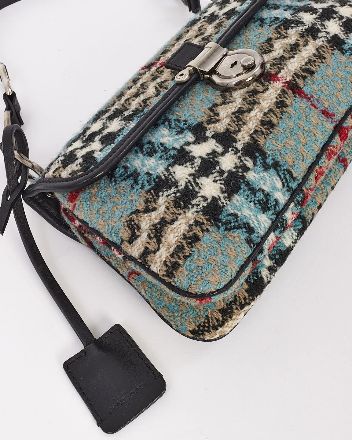 Burberry Blue Tweed Check Print Shoulder Bag