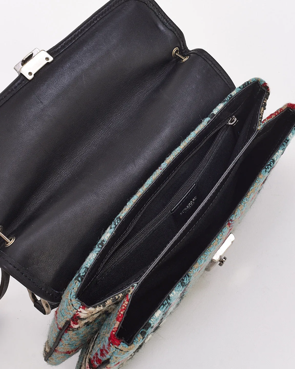 Burberry Blue Tweed Check Print Shoulder Bag