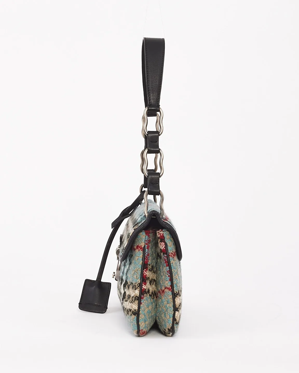 Burberry Blue Tweed Check Print Shoulder Bag