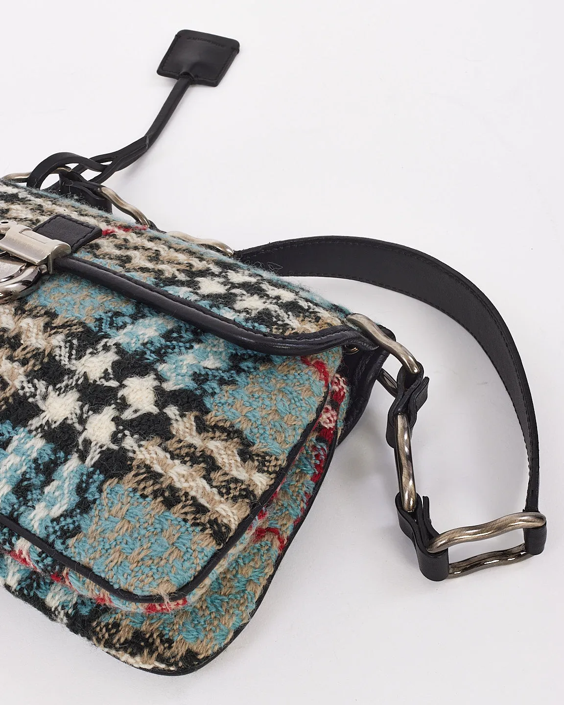 Burberry Blue Tweed Check Print Shoulder Bag