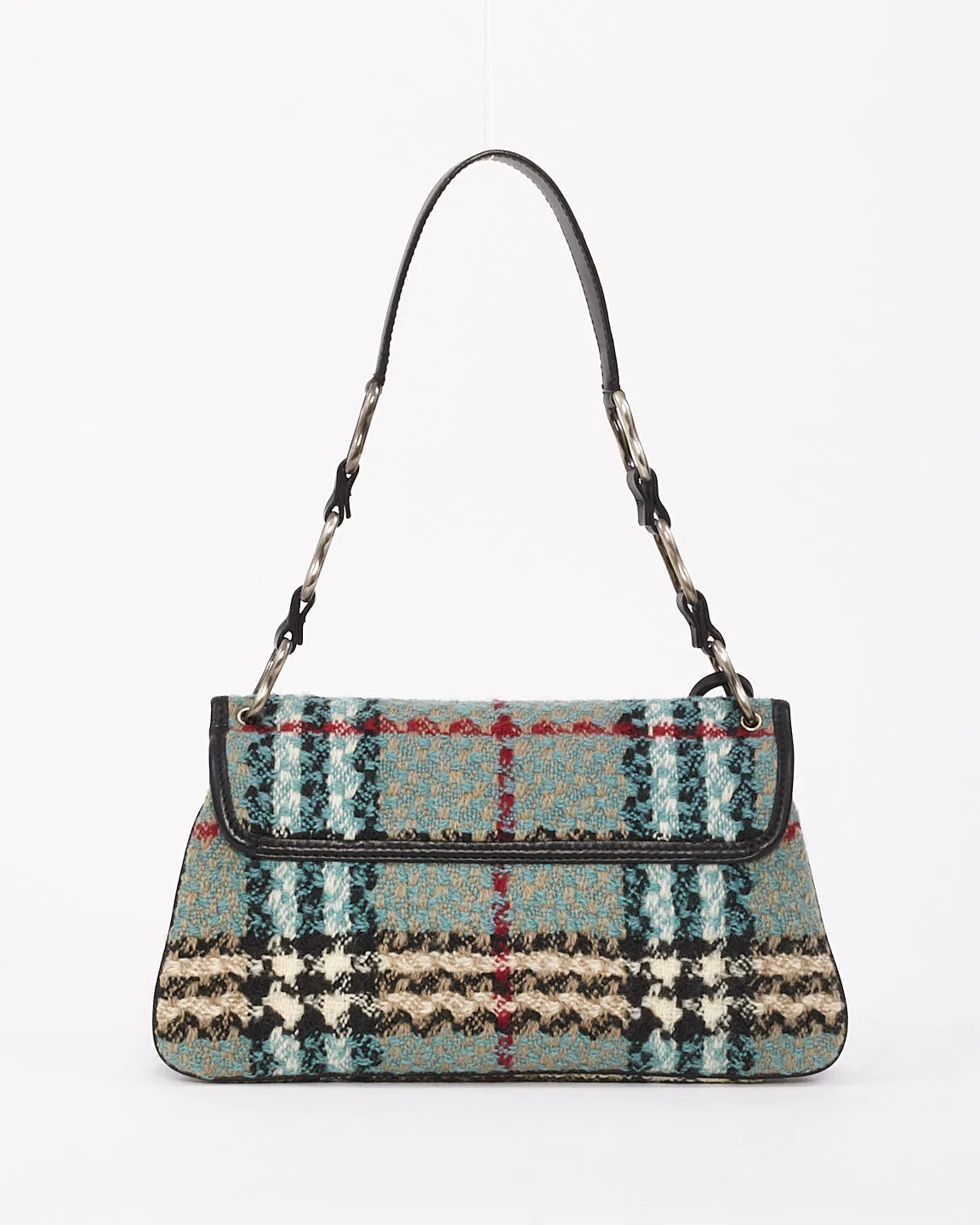 Burberry Blue Tweed Check Print Shoulder Bag