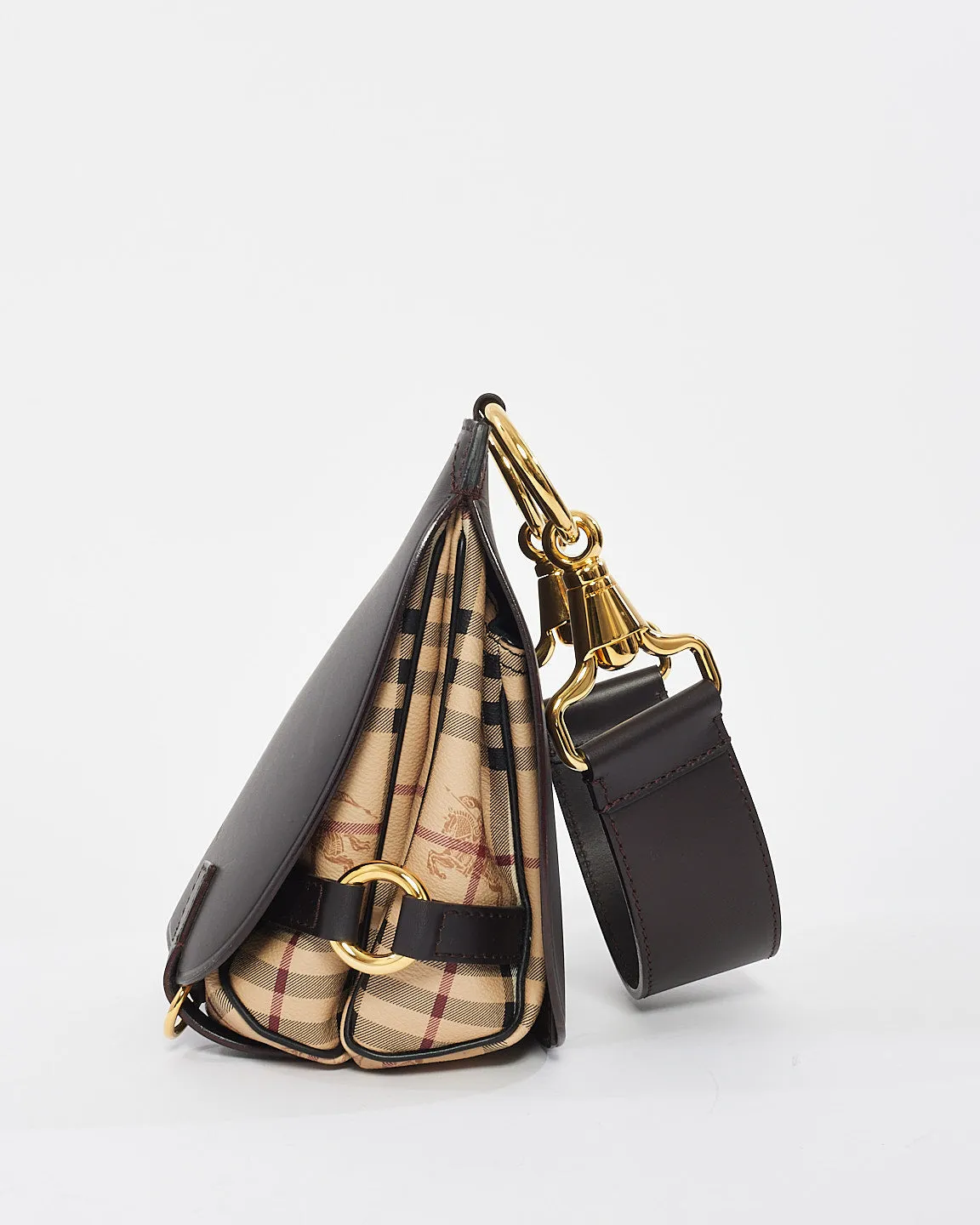 Burberry Brown Leather & Check Print Canvas Bridle Saddle Bag