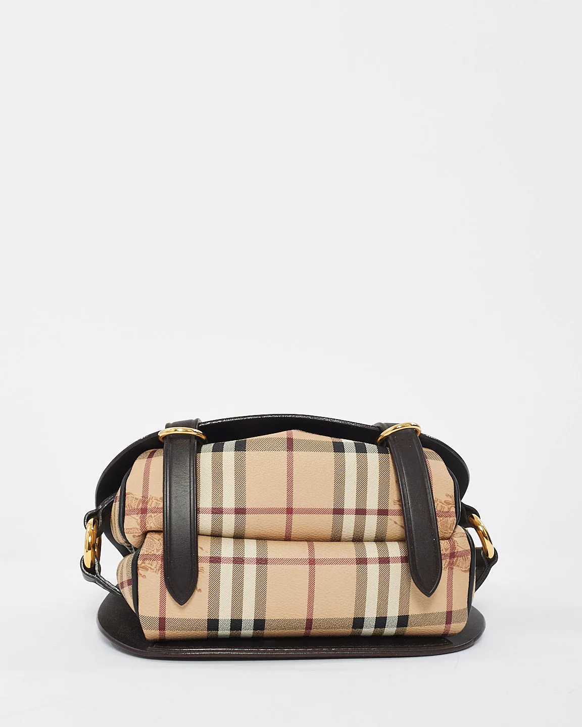 Burberry Brown Leather & Check Print Canvas Bridle Saddle Bag