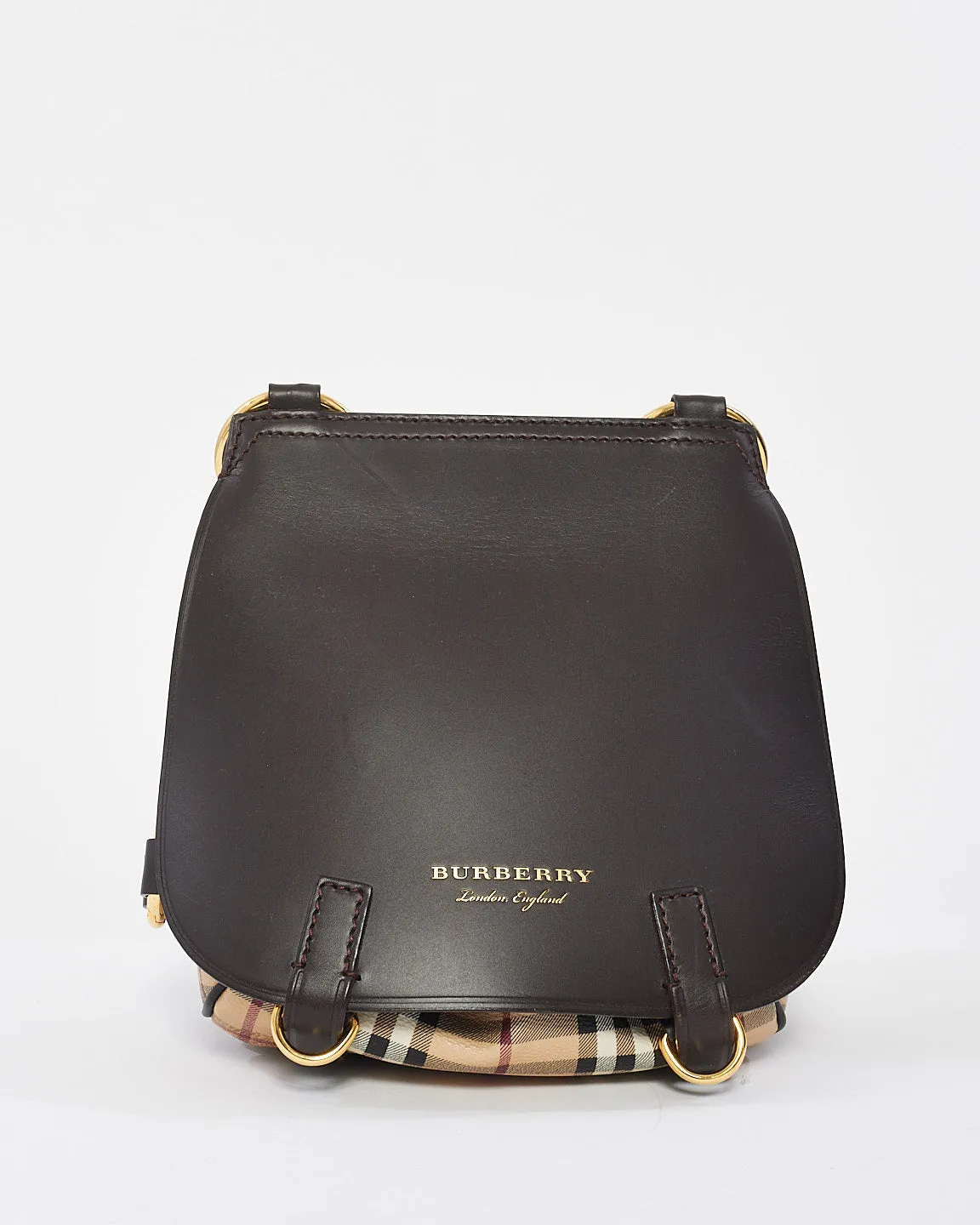 Burberry Brown Leather & Check Print Canvas Bridle Saddle Bag