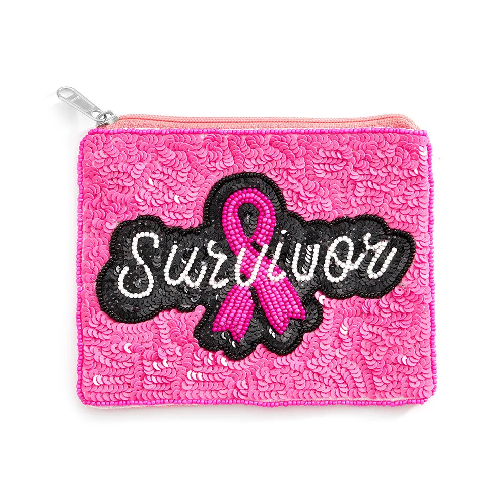 Cancer Survivor Sequins and Glass Beaded Zipper Pouch