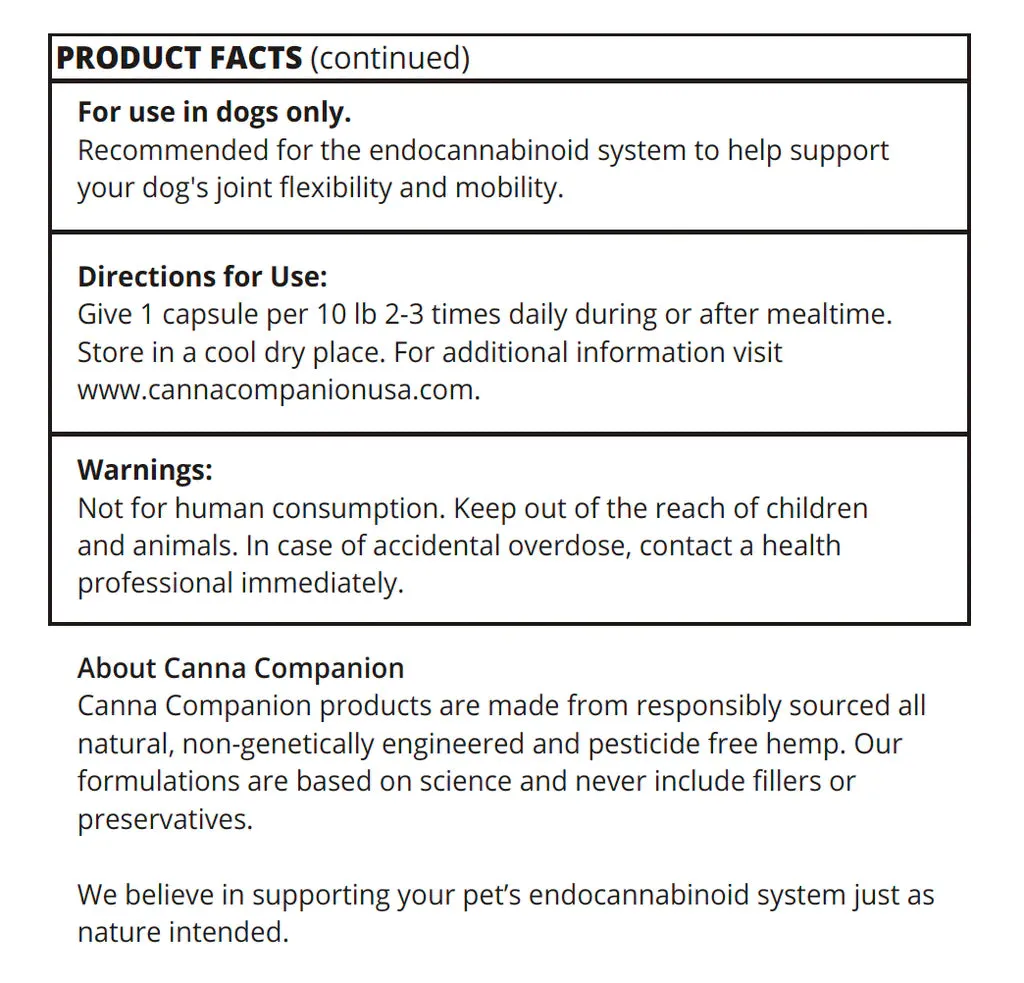 Canna Companion™ Hemp Supplement for Small Dogs - Joint/Regular Strength with additional CBDs for Joint Support