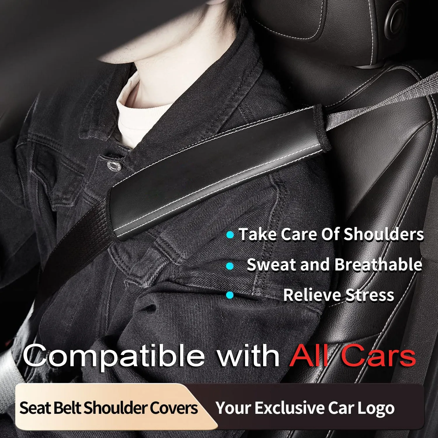 Car Seat Belt Covers (2PCS), Custom Fit For Your Cars, Microfiber Leather Seat Belt Shoulder Pads for More Comfortable Driving, Car Accessories LI13994