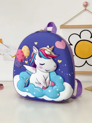Cartoon Unicorn Pattern Girls' Backpack With Double Shoulder Straps, Cute Mini School Bag-FD