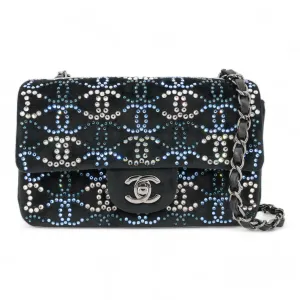 CC Strass Swarovski Crystal Black Velvet Classic Mini Rectangular Flap Bag