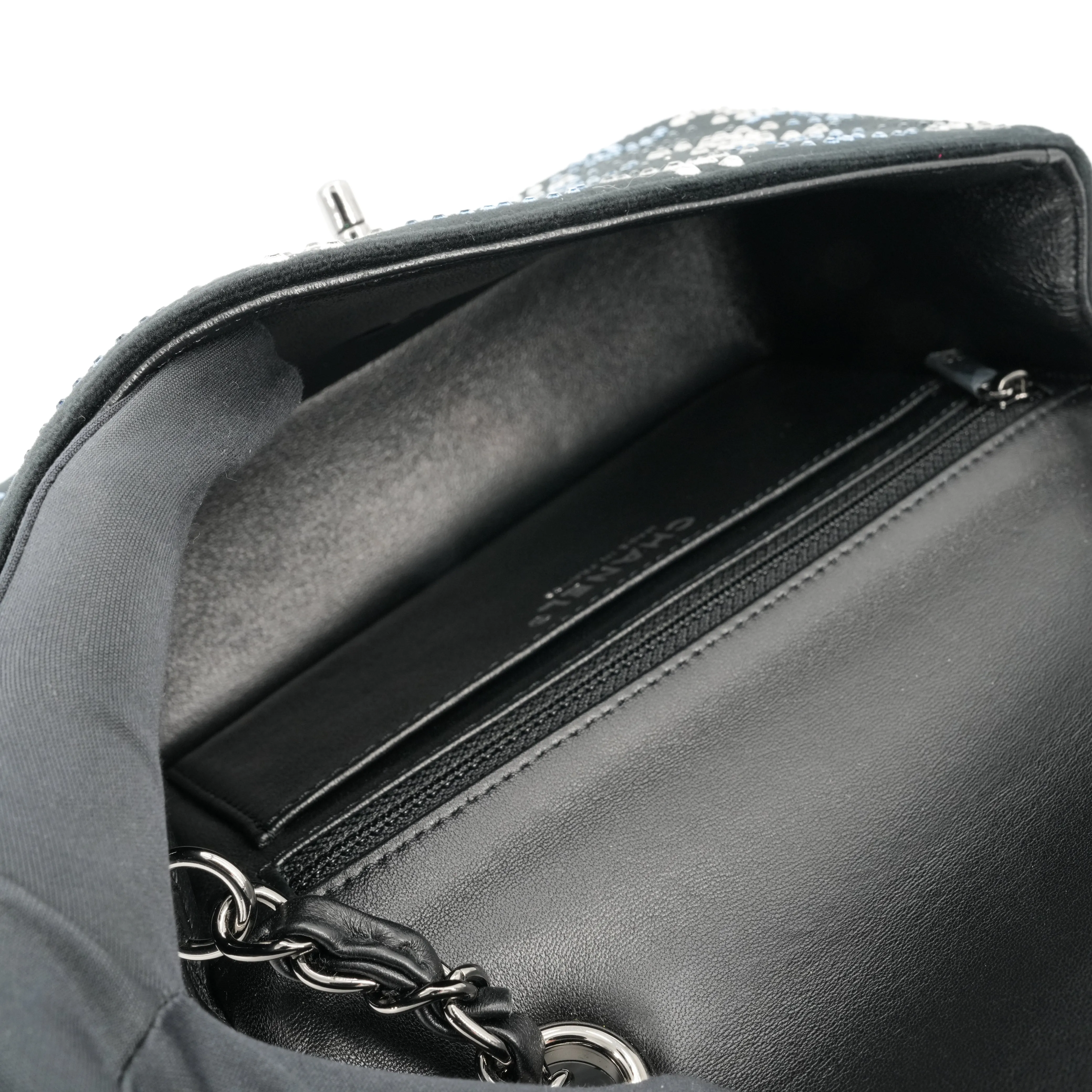CC Strass Swarovski Crystal Black Velvet Classic Mini Rectangular Flap Bag