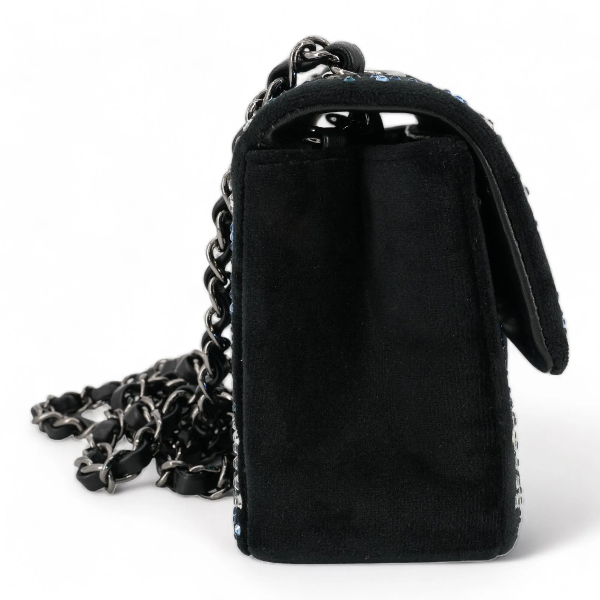 CC Strass Swarovski Crystal Black Velvet Classic Mini Rectangular Flap Bag