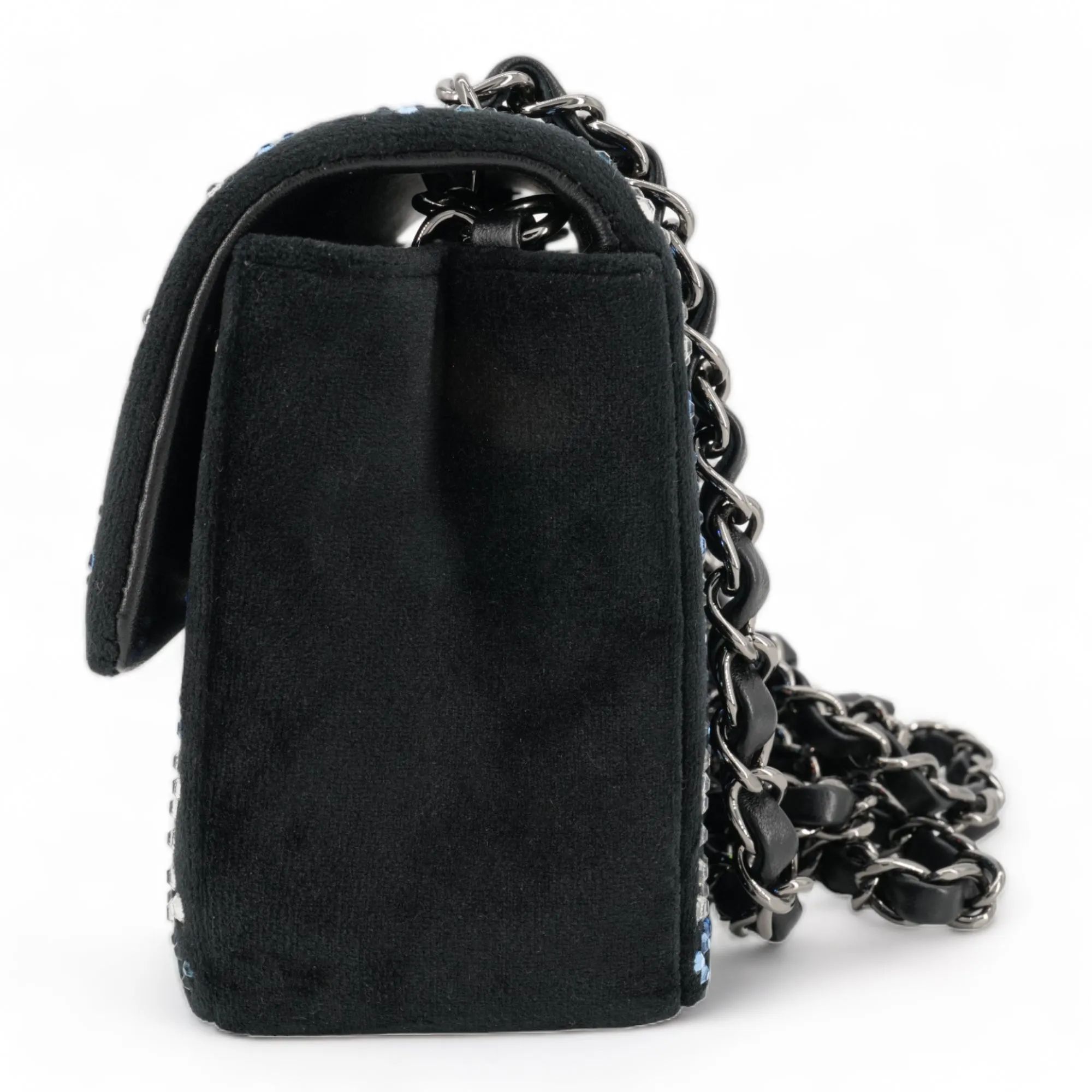 CC Strass Swarovski Crystal Black Velvet Classic Mini Rectangular Flap Bag