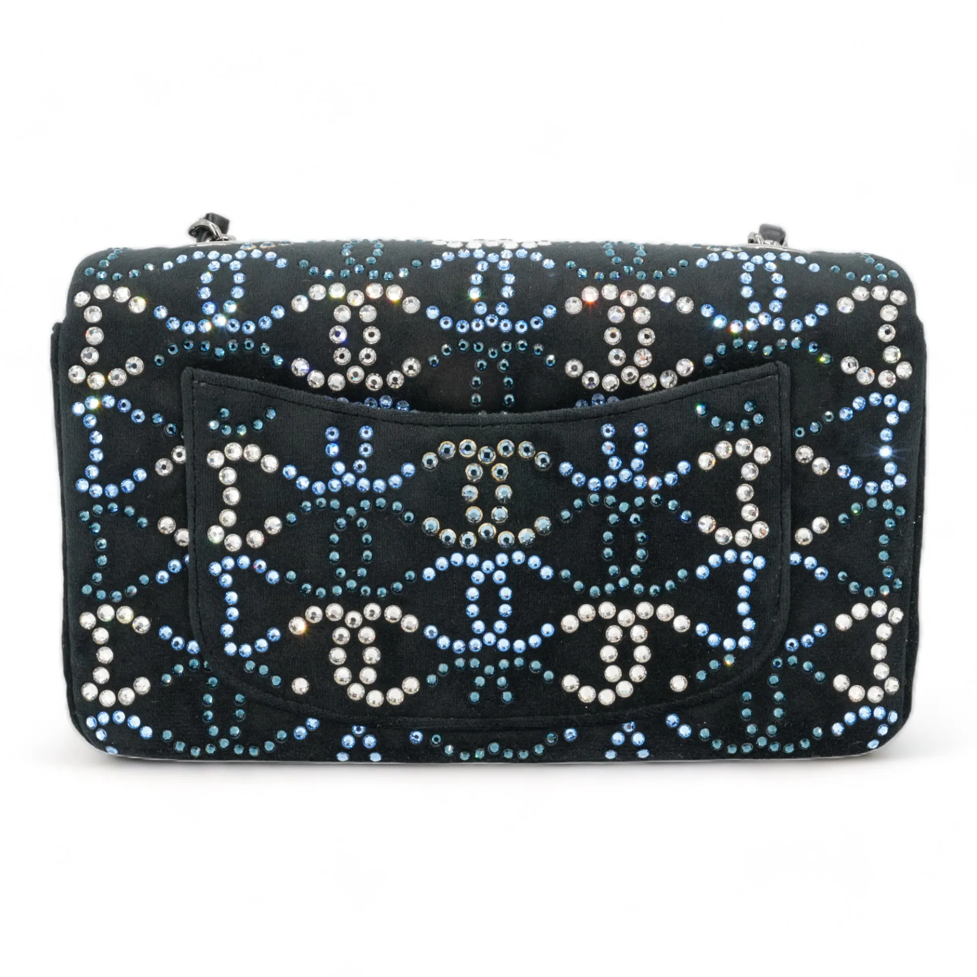 CC Strass Swarovski Crystal Black Velvet Classic Mini Rectangular Flap Bag