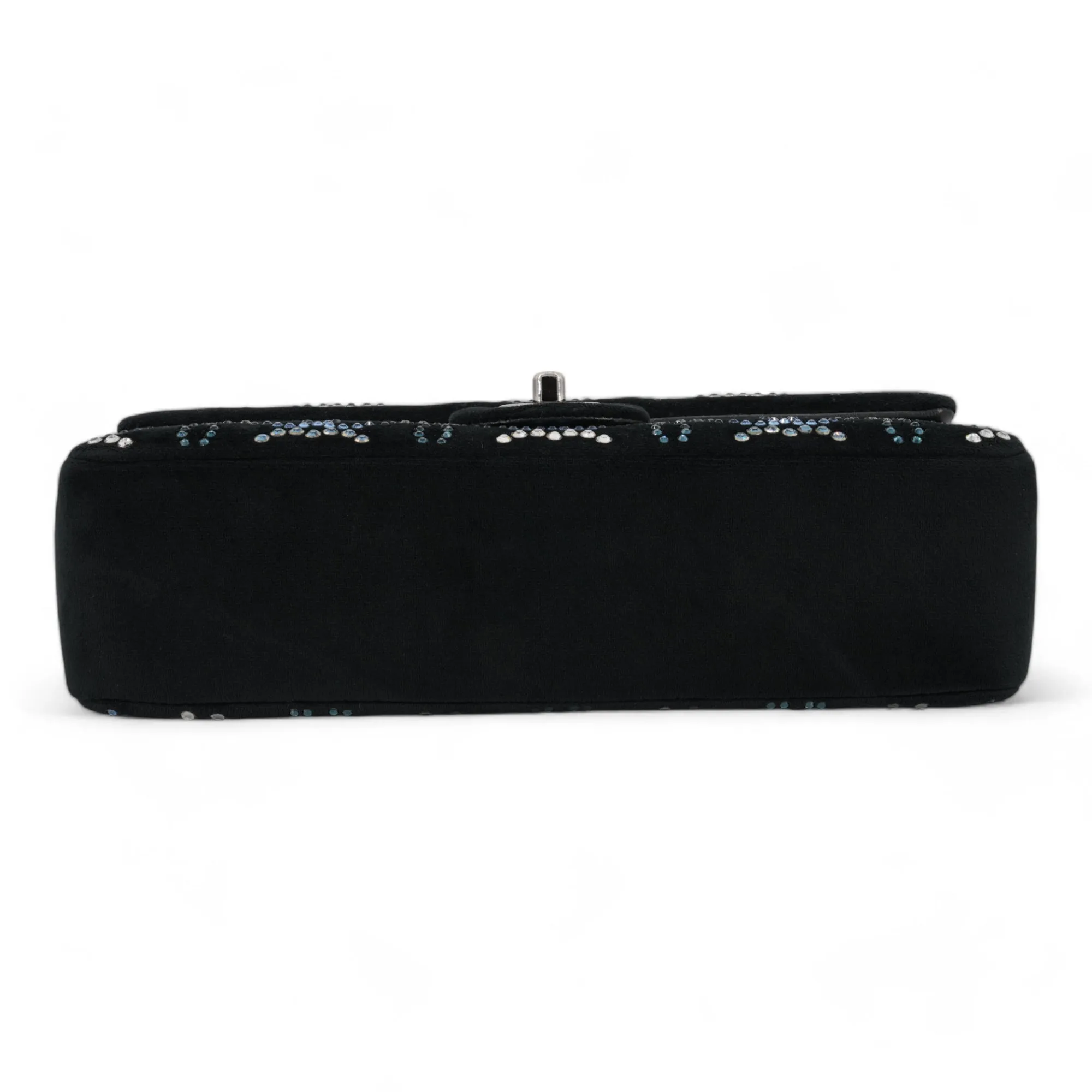 CC Strass Swarovski Crystal Black Velvet Medium Classic Double Flap Bag