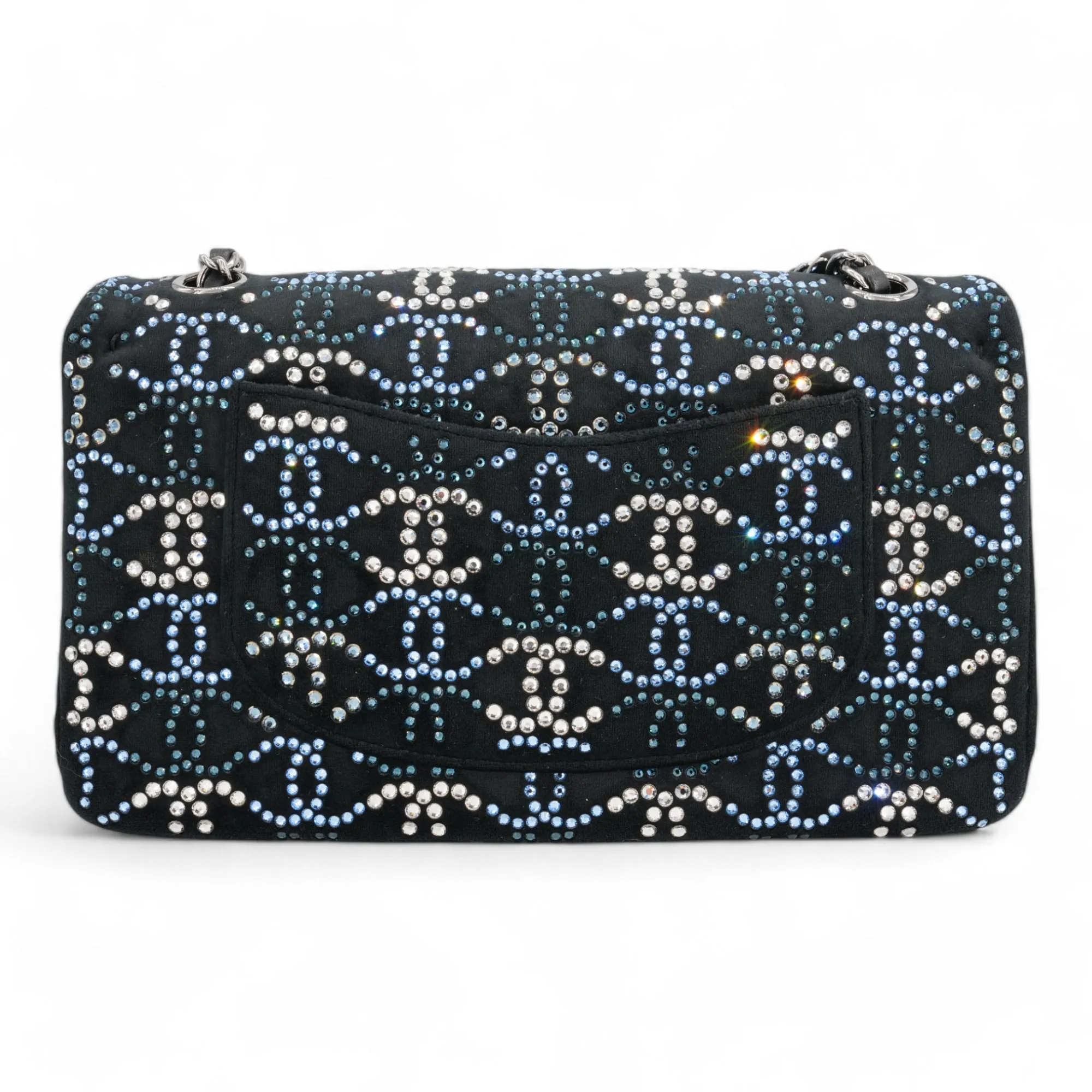 CC Strass Swarovski Crystal Black Velvet Medium Classic Double Flap Bag