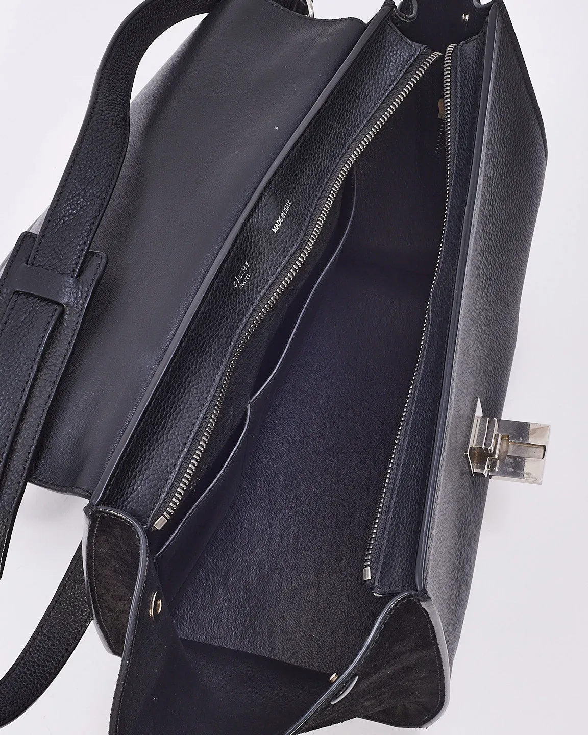 Celine Black Leather & Suede Medium Trapeze Bag