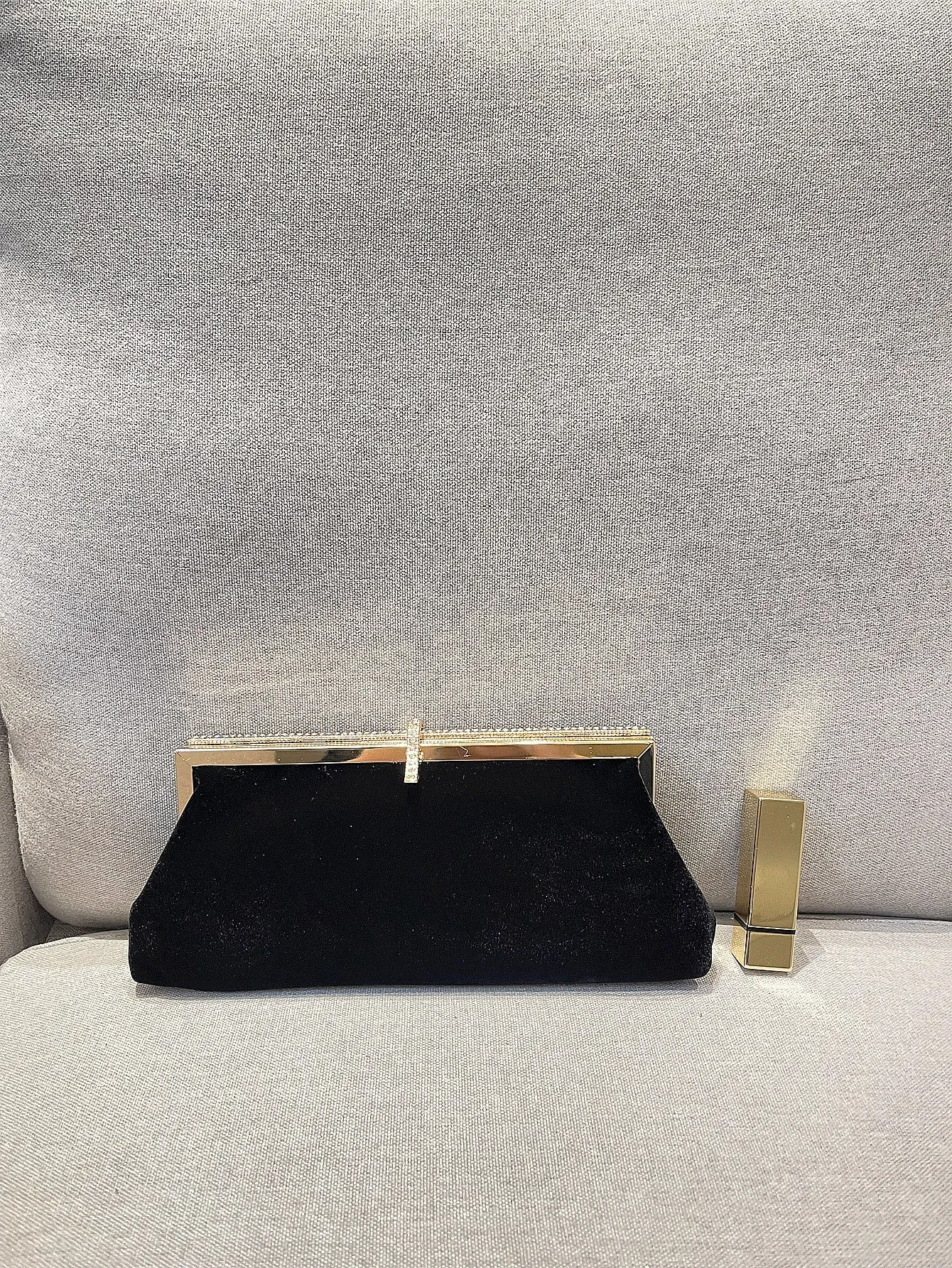 Chain Decor Velvet Evening Bag - Black