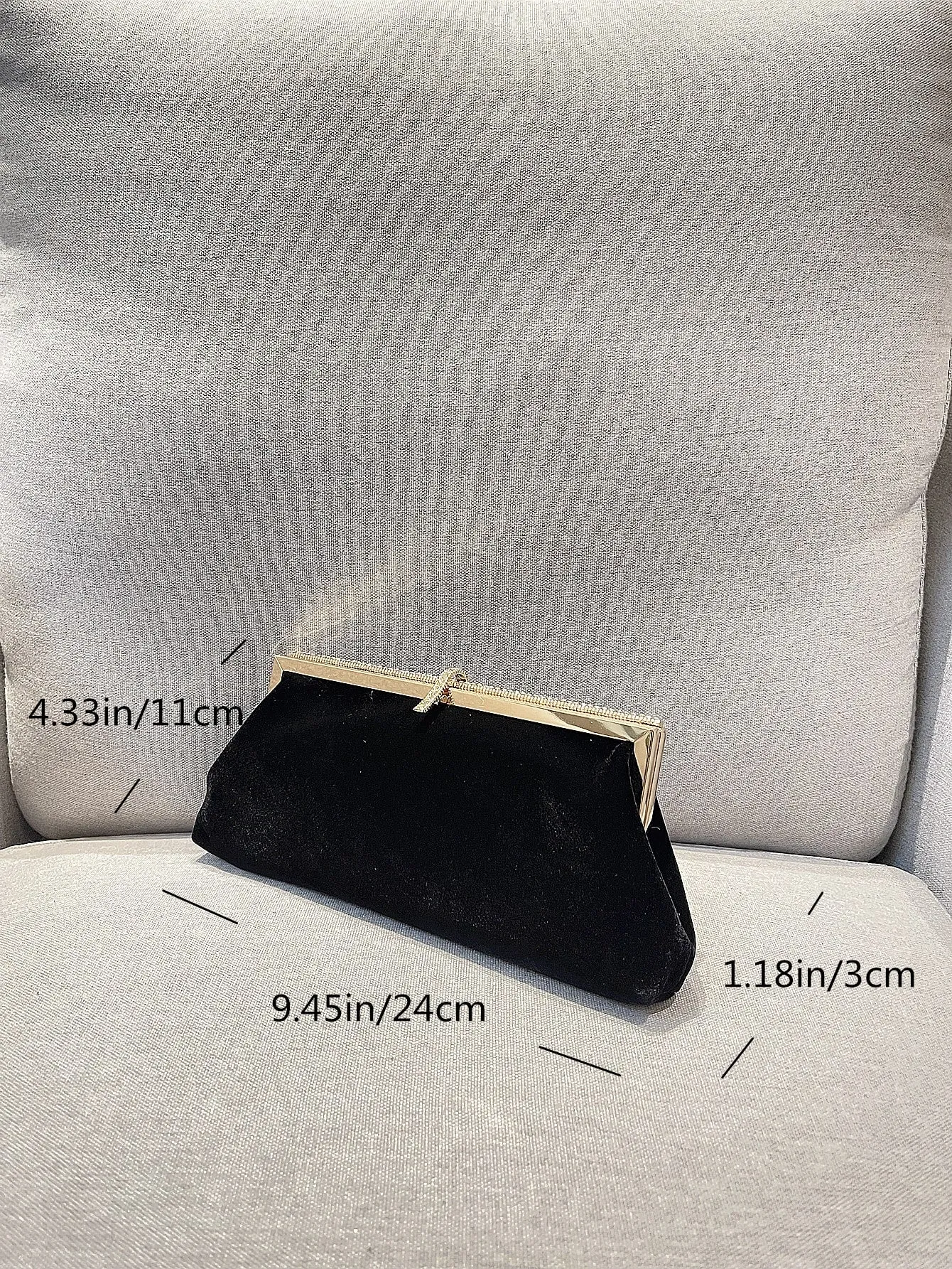 Chain Decor Velvet Evening Bag - Black