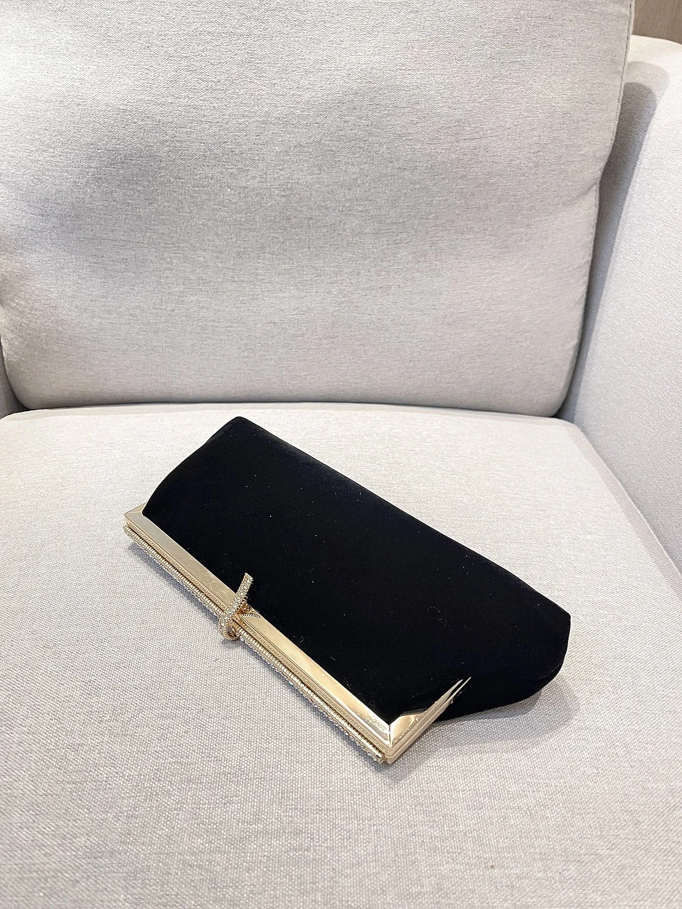 Chain Decor Velvet Evening Bag - Black