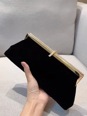 Chain Decor Velvet Evening Bag - Black