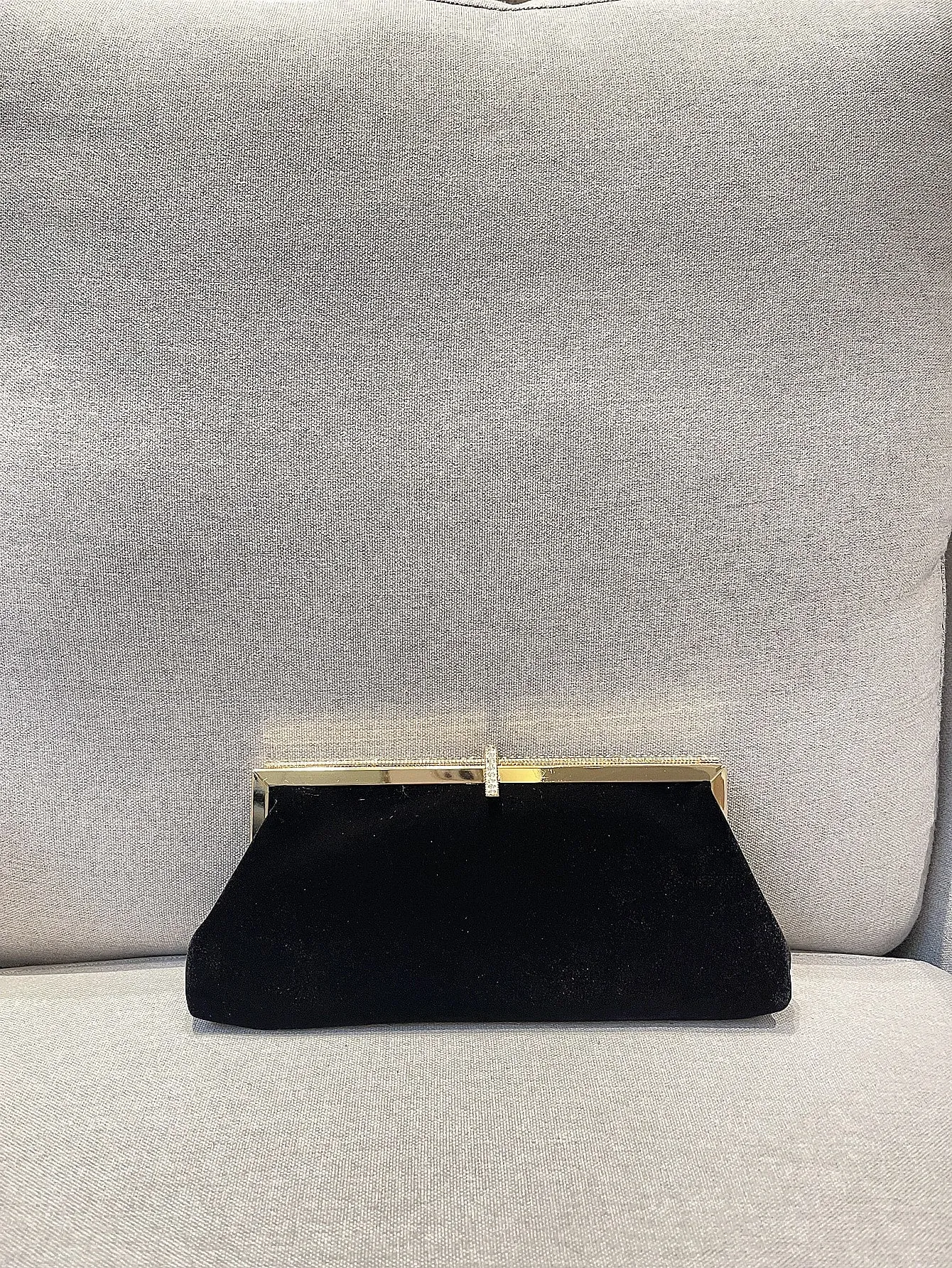 Chain Decor Velvet Evening Bag - Black